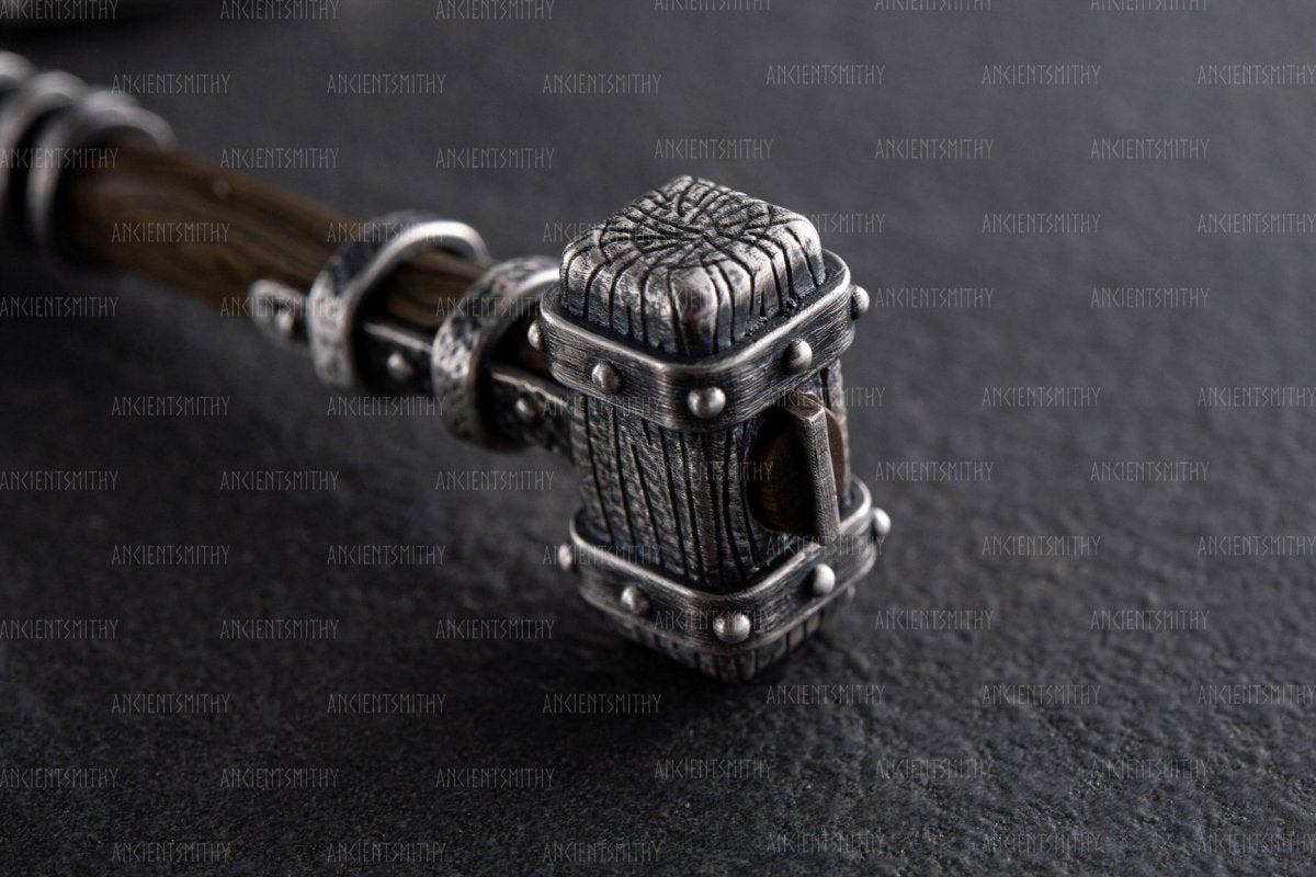 Viking Hammer Sterling Silver Keychain with Ebony 'Heimdall" from AncientSmithy