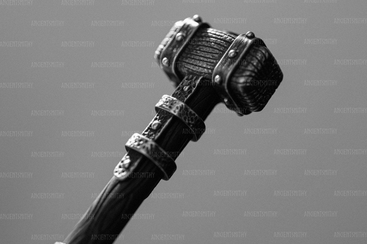 Viking Hammer Sterling Silver Keychain with Ebony 'Heimdall" from AncientSmithy