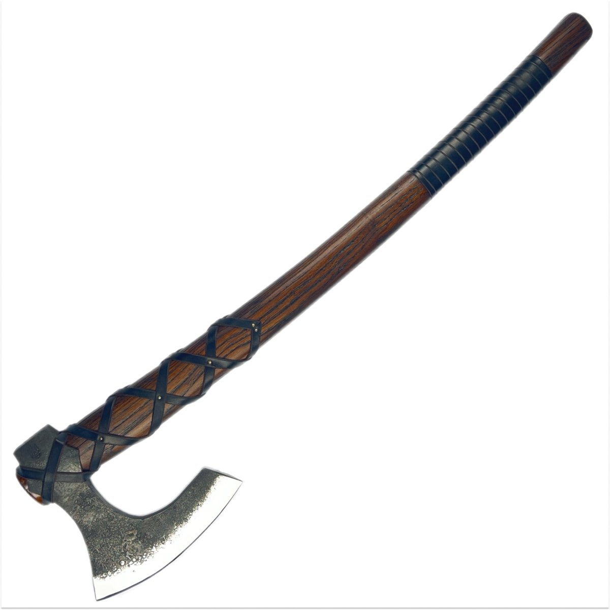 Viking long axe "Ragnar Lodbrok" with carving handle and leather wrap(Functional version) from AncientSmithy